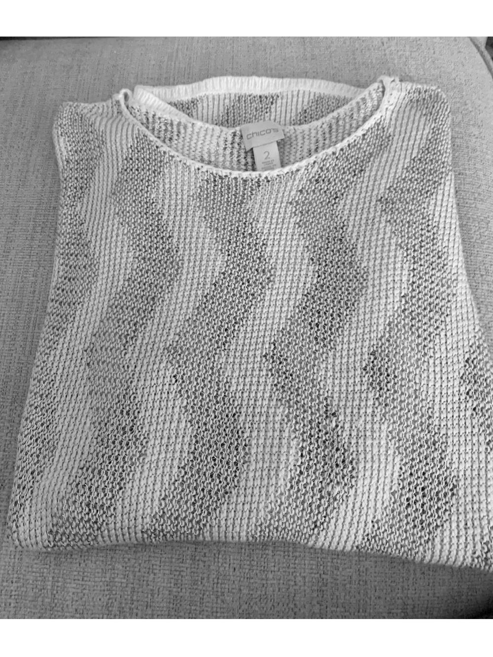 Chico's Cream Wave-Pattern Crewneck Sweater